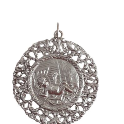Medalla cuna niño pesebre, mediana. Plata