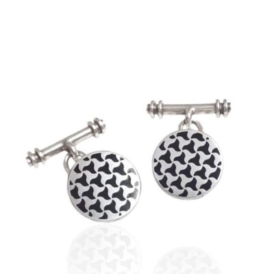 Gemelos plata y esmalte redondo  modelo arrayán